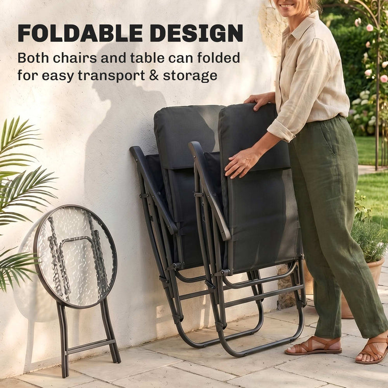 Red 3-Piece Foldable Rocking Chair Bistro Set