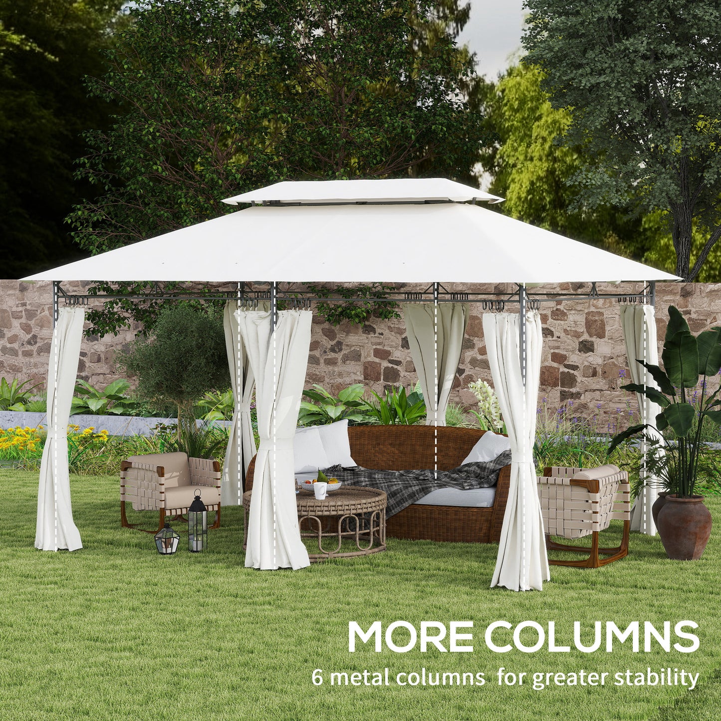 10' x 13' Double Roof Patio Gazebo, Outdoor Gazebo with Curtains, for Garden, Lawn, Backyard and Deck, Cream White