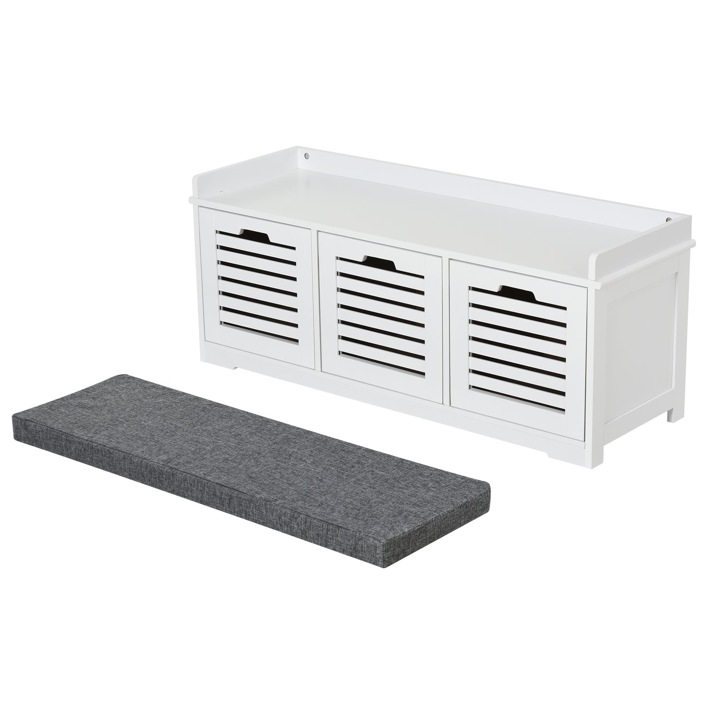Upholstered Shoe Cabinet Storage Bench with Padded Cushion, with 3 drawer Enough Storage Space Bench Stool for Living Room Entryway Furniture, White