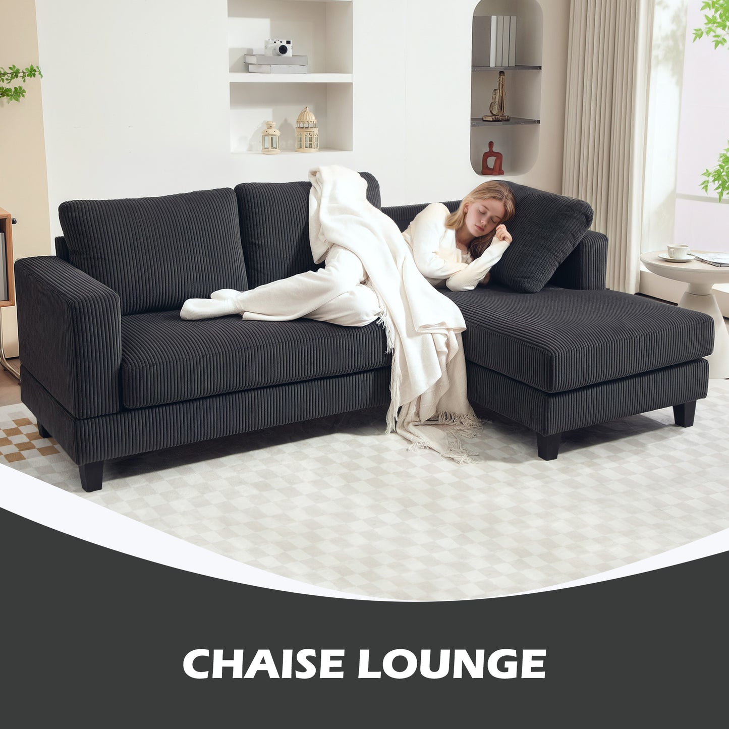 L Shaped Couch, L Shape Sofa with Chaise Lounge and Spring Cushion for Living Room, Bedroom, Grey