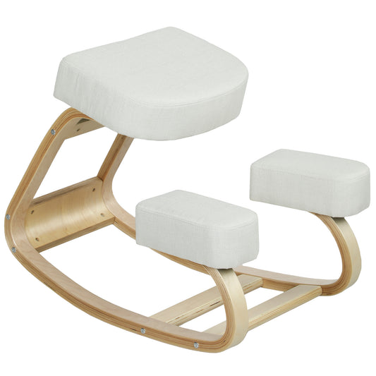 Ergonomic Wood Kneeling Chair with Thick Pads - Cream White
