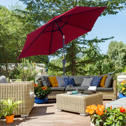 8.5FT Wine Red Round Garden Parasol with 6 Ribs & Crank