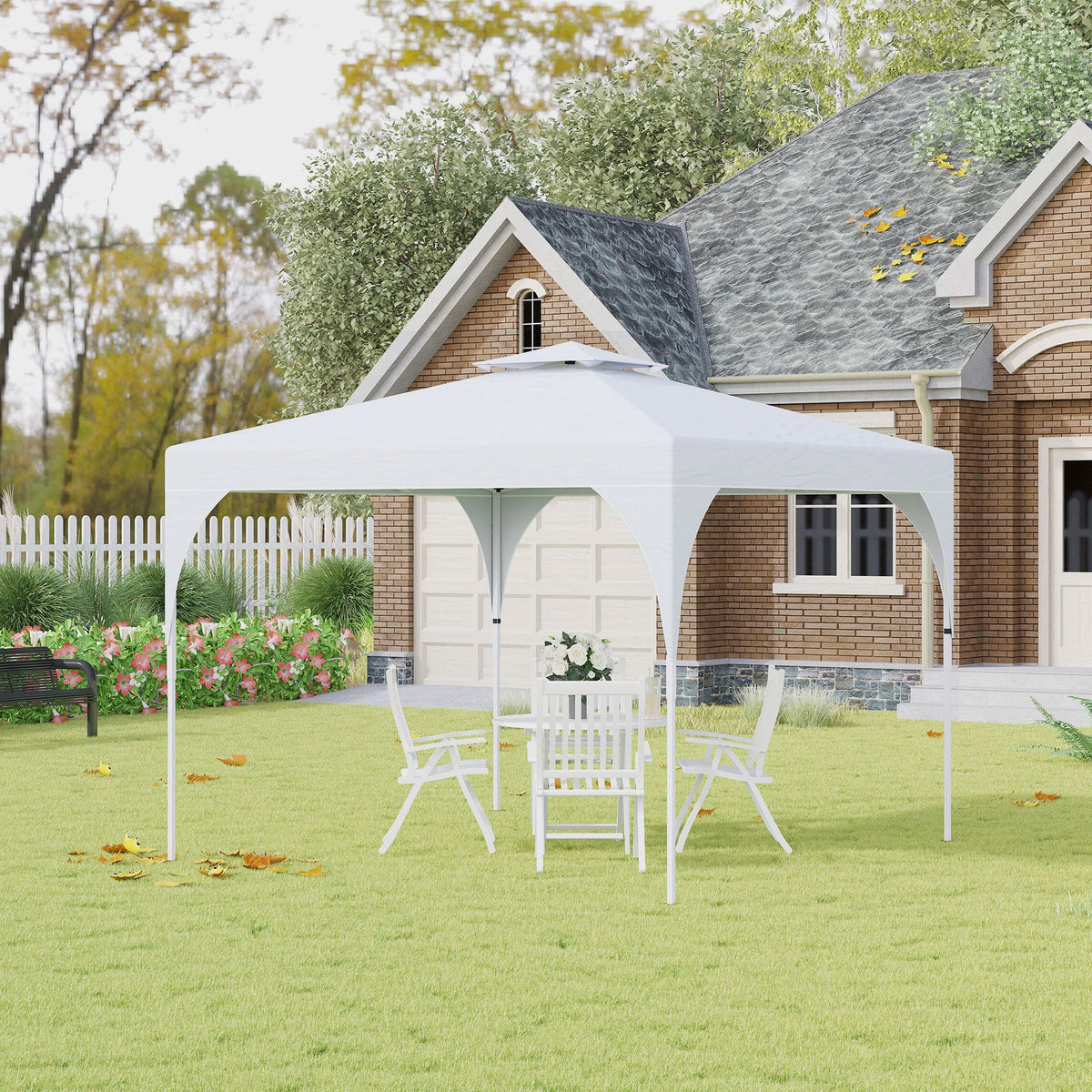 10' x 10' White Pop-Up Party Tent with 2-Tier Vented Roof