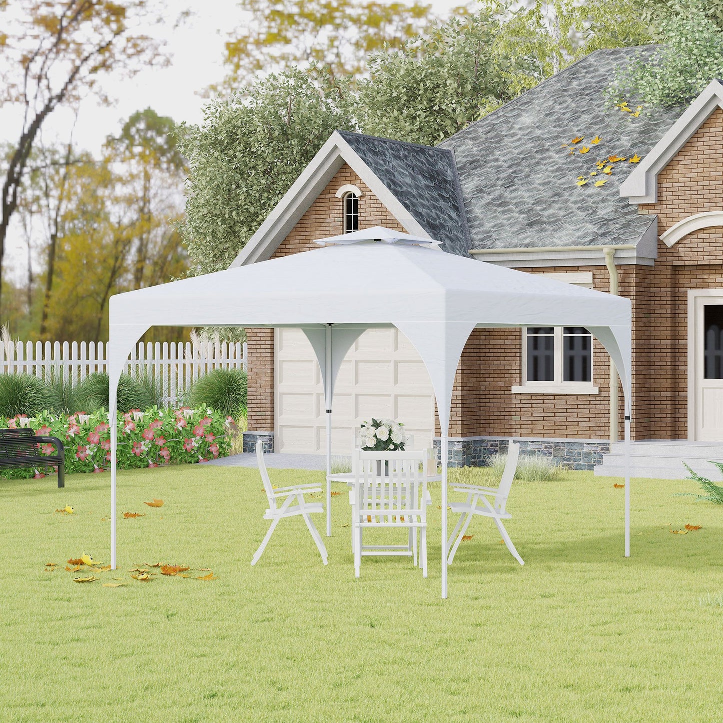 10' x 10' White Pop-Up Party Tent with 2-Tier Vented Roof