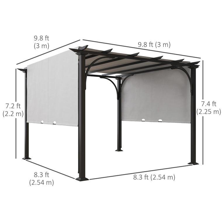 10' x 10' White Steel Pergola with Canopy Sun Shelter