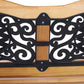50" Outdoor Garden Bench, Park Patio Bench Loveseat, Wood & Metal Frame with Plastic Flourish Backrest, Natural Wood