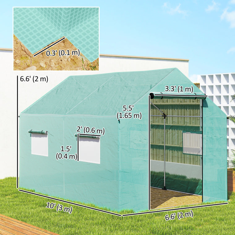 6.6' x 10' x 6.6' Green Tunnel Greenhouse with Mesh Windows