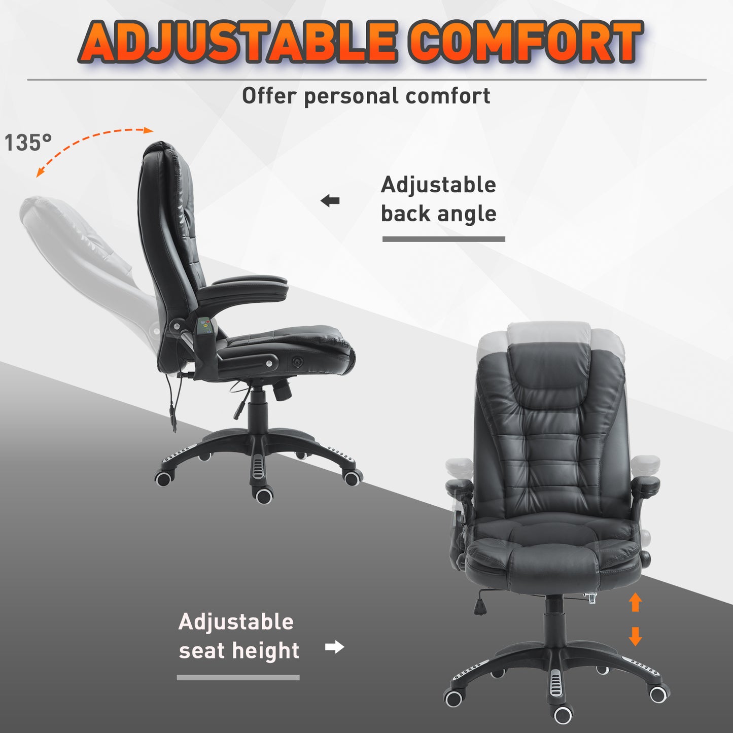 Heated Massage Executive Office Chair, High Back Reclining Swivel Chair with Vibration, Leather, Black