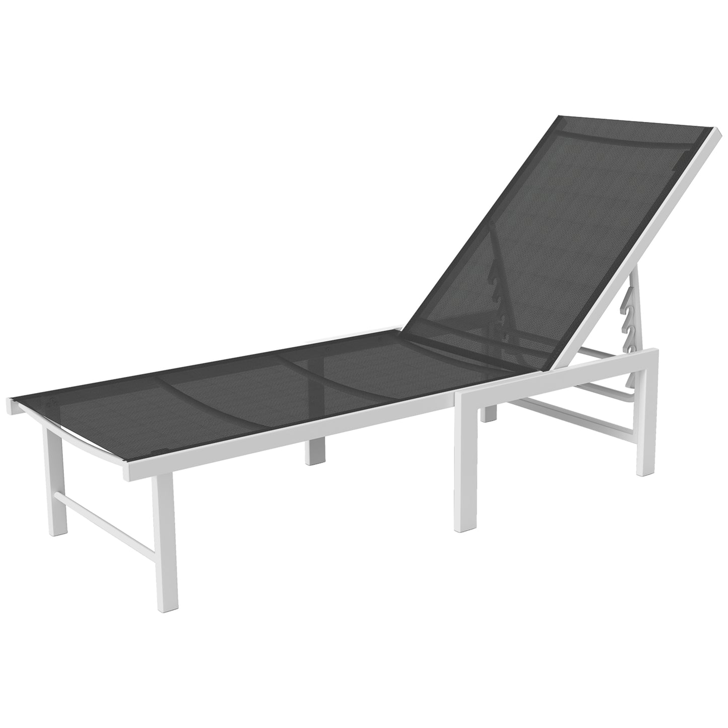 Outdoor Lounge Chair, 5-Position Reclining Outdoor Chaise Lounge Tanning Chair with Mesh Seat, Grey
