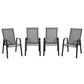 Set of 4 Outdoor Dining Chairs, Heavy Duty Stackable Patio Dining Set with Armrests for Balcony Garden, Dark Grey