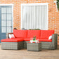 3pcs Modern Rattan Sofa Set, Wicker Patio Furniture Set with Coffee Table, Cushions, Pillows
