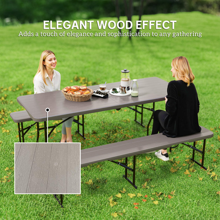 6' Faux Rattan Folding Picnic Table with 2 Benches