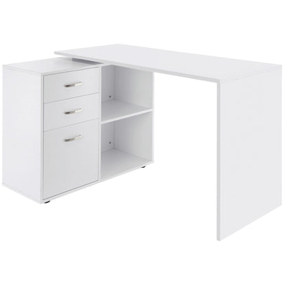 L-Shaped Writing Desk with Storage and Drawer - White