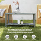 35" Outdoor Wicker Coffee Table with Glass Top, Storage Shelf for Garden Porch Balcony Deck, Dark Grey