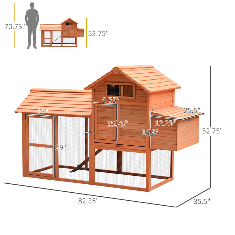 82" Deluxe Wooden Chicken Coop with Run & Nesting Box