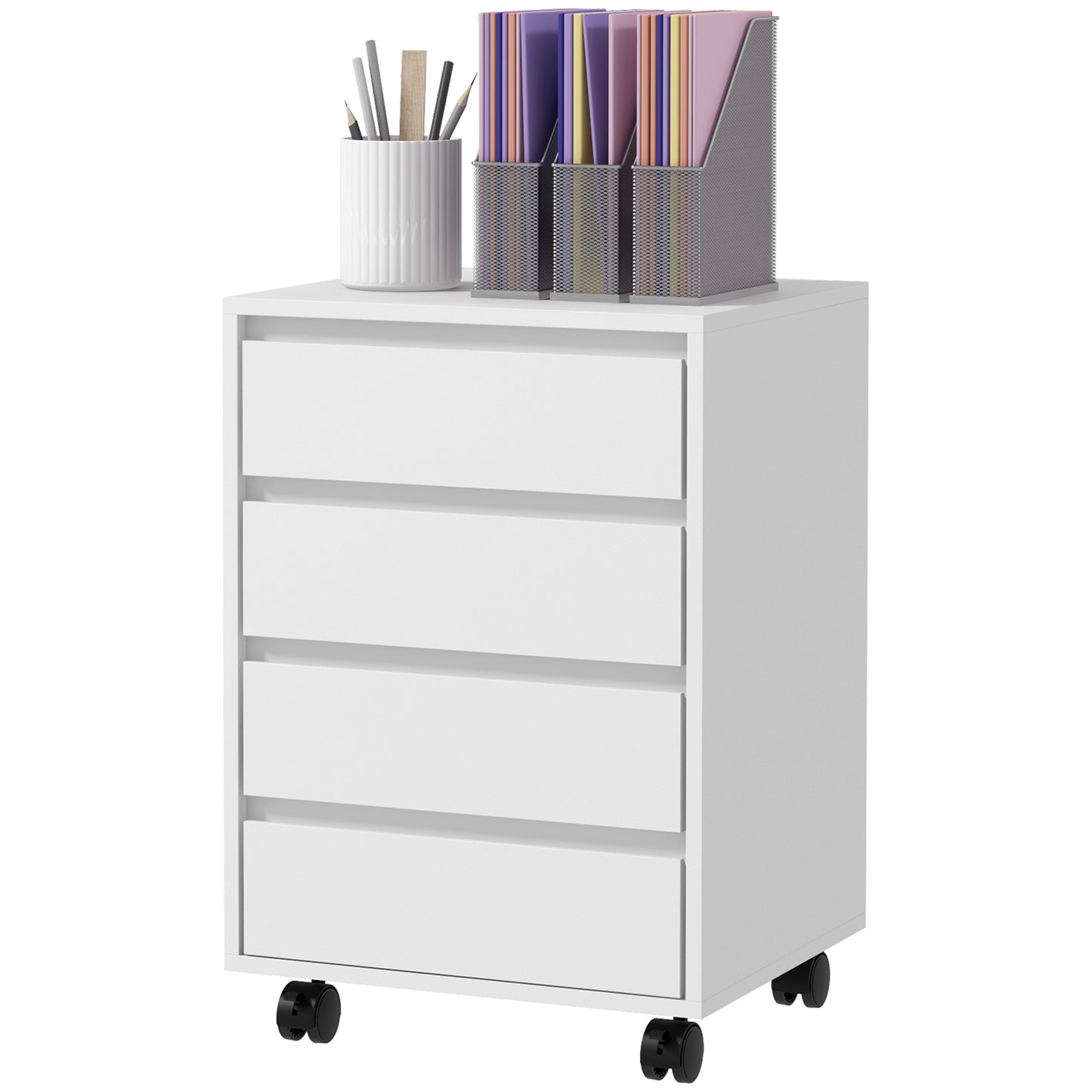 4 Drawer File Cabinet, Vertical Filing Cabinet with Wheels, Modern Printer Stand for Home Office, White