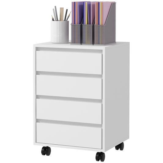 4-Drawer Vertical Filing Cabinet with Wheels - White