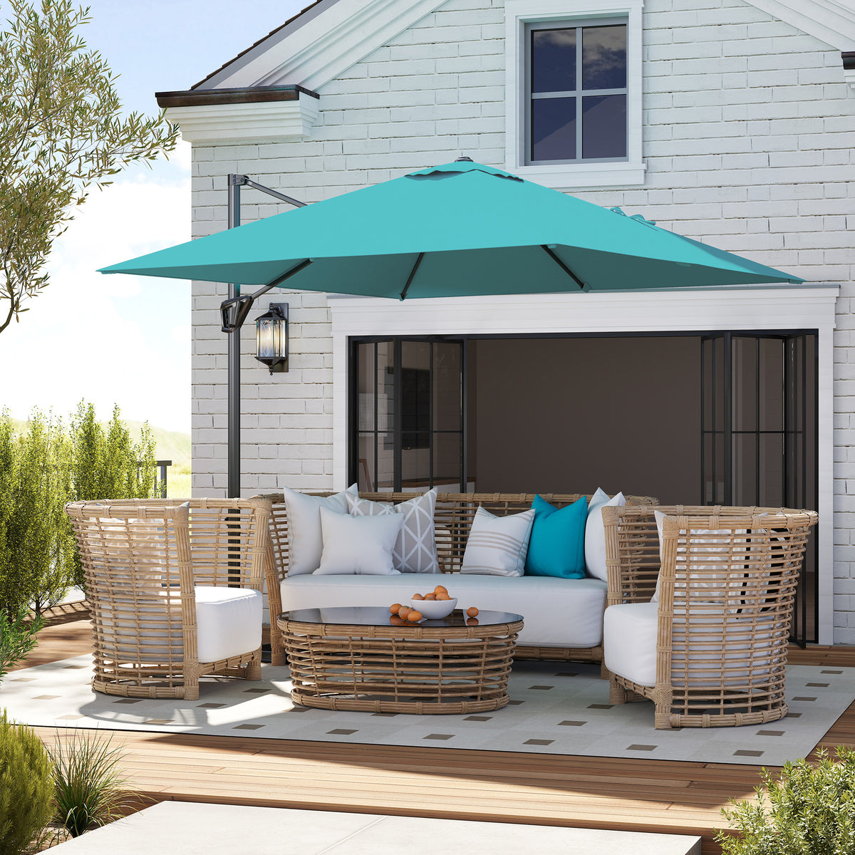 8' x 8' Blue Offset Cantilever Umbrella with Cross Base