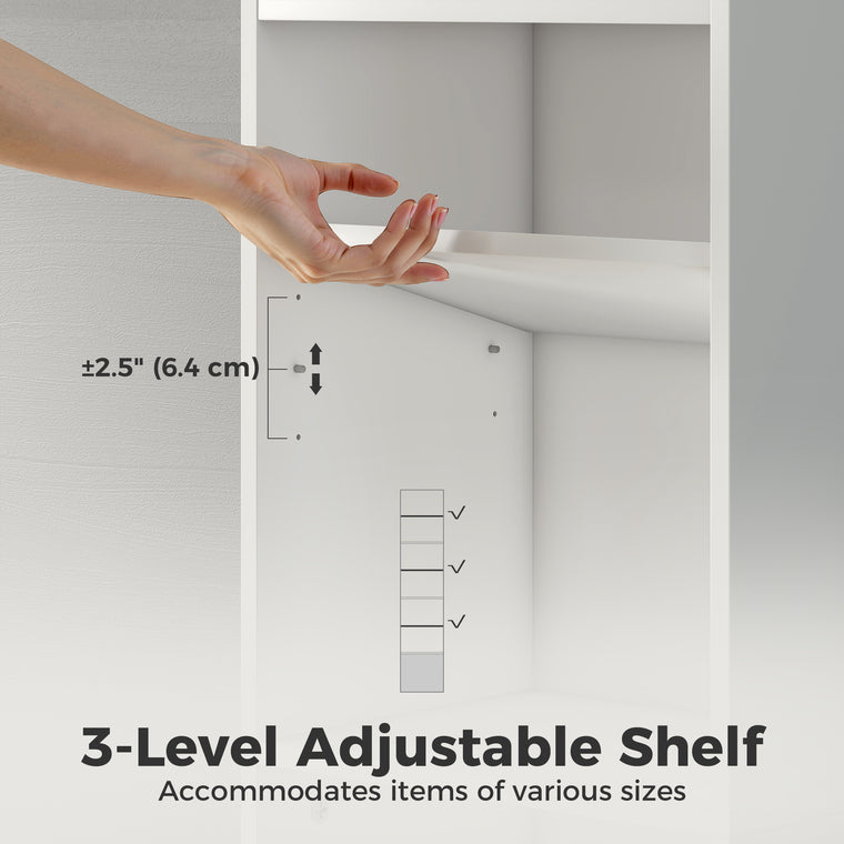 7-Tier Bookcase with Adjustable Shelf and Cabinet - White
