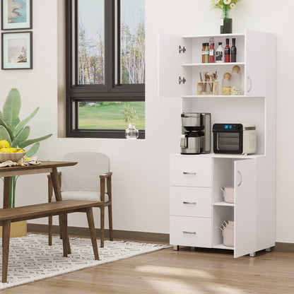 Kitchen Buffet with Hutch and Drawers - White