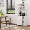 Freestanding Kitchen Buffet with Hutch Storage Organizer with 2 Door Cabinets, 3 Drawers and Open Countertop, Adjustable Shelf for Dining Room Pantry, White