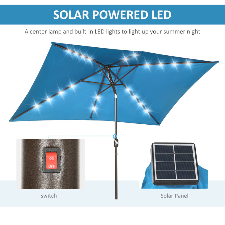 6.5x10ft Turquoise Aluminum Market Parasol with Solar LEDs