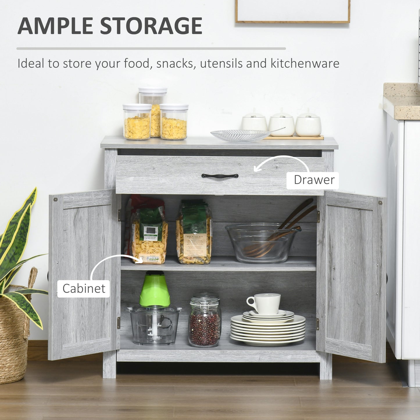 Farmhouse Sideboard Buffet Cabinet, Storage Cabinet with Barn Doors, Grey Grain