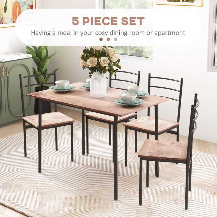 5-Piece Dining Set for 4 with Steel Frame - Oak