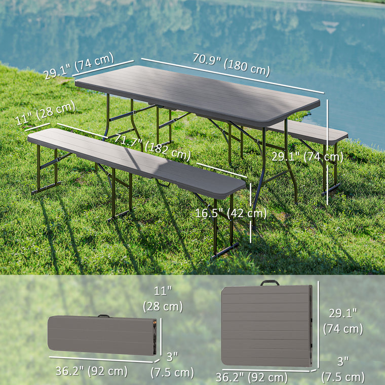6' Faux Rattan Folding Picnic Table with 2 Benches