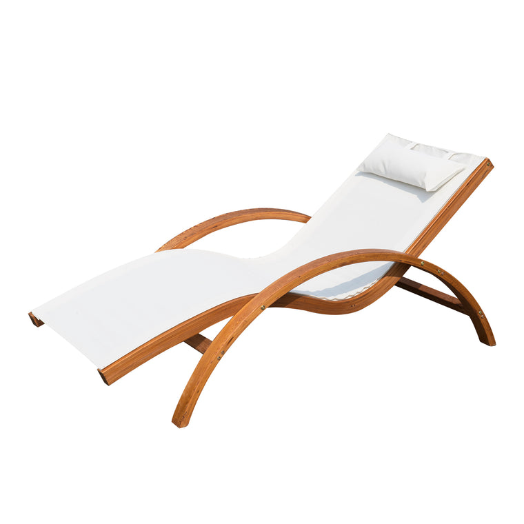 Cream Wood Sling Chaise Lounge with Headrest