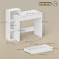 Desk with Storage, Computer Desk with 3 Open Shelves and Drawer White
