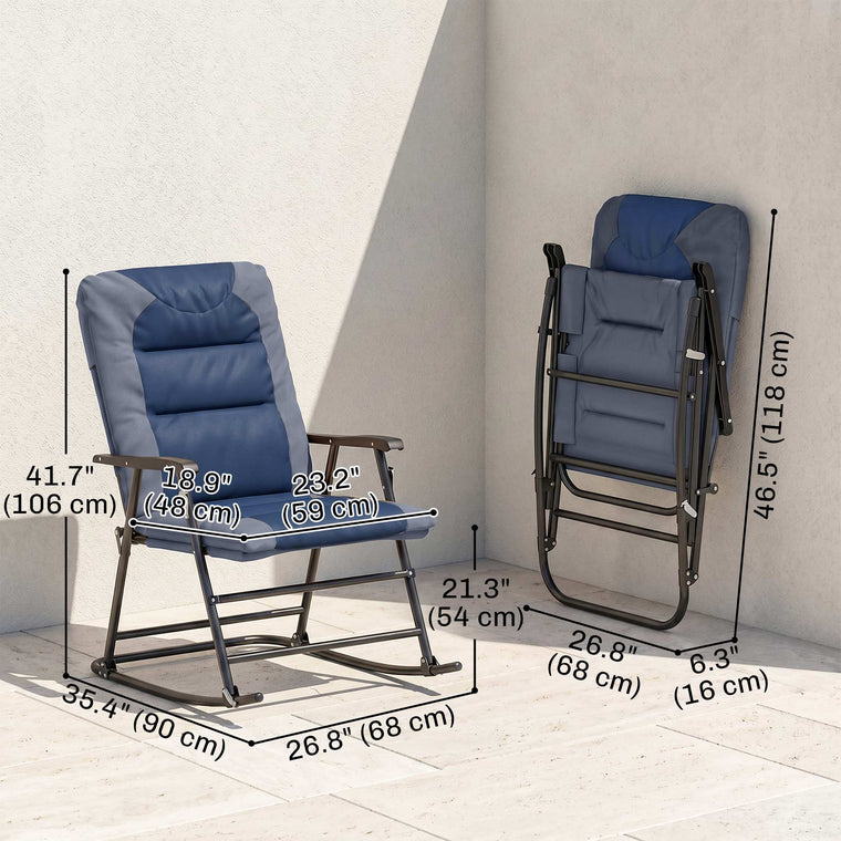 Navy Blue Folding Rocking Chair Set with Armrest