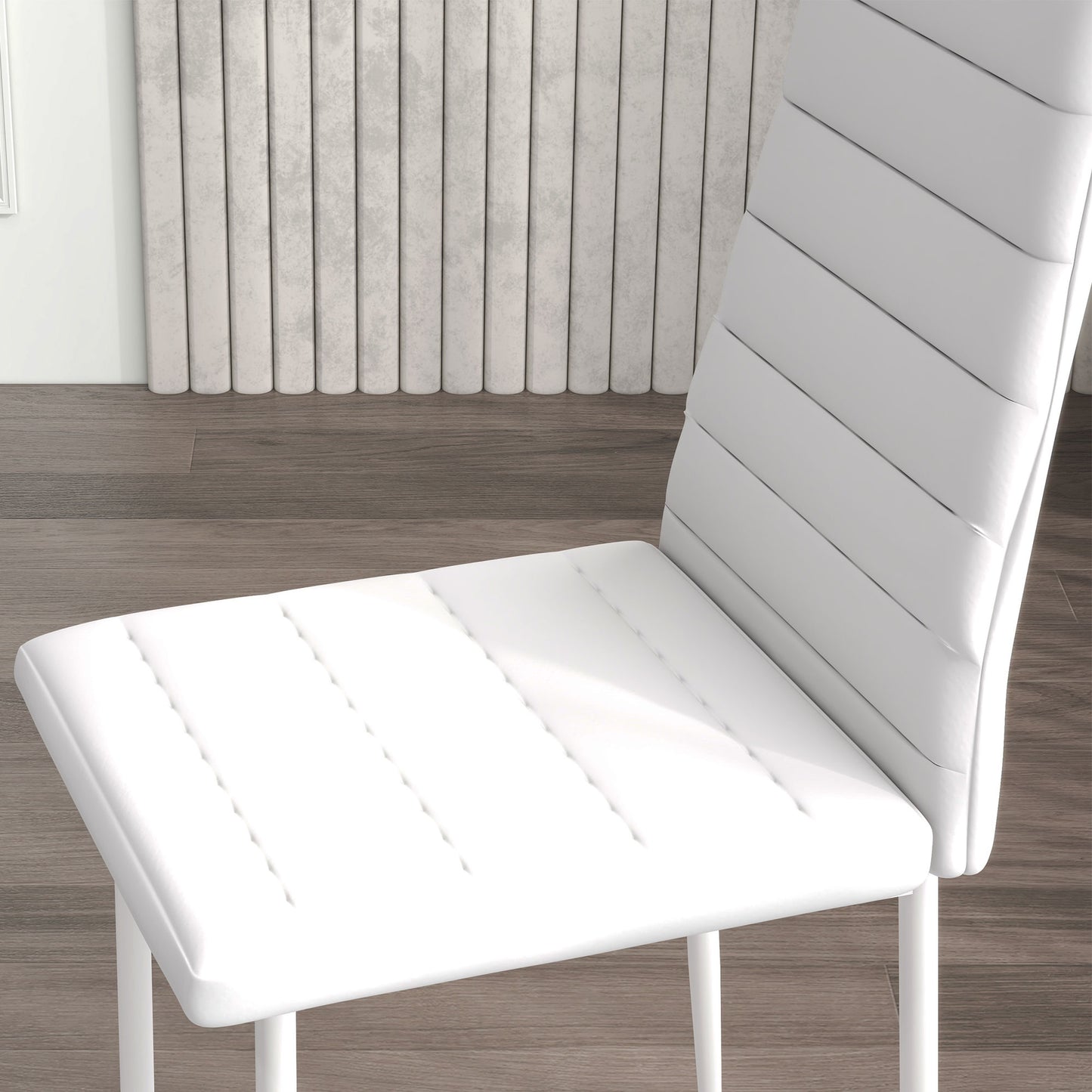 High Back Dining Chairs, Modern Upholstered PU Leather Accent Chairs with Metal Legs for Kitchen, Set of 6, White