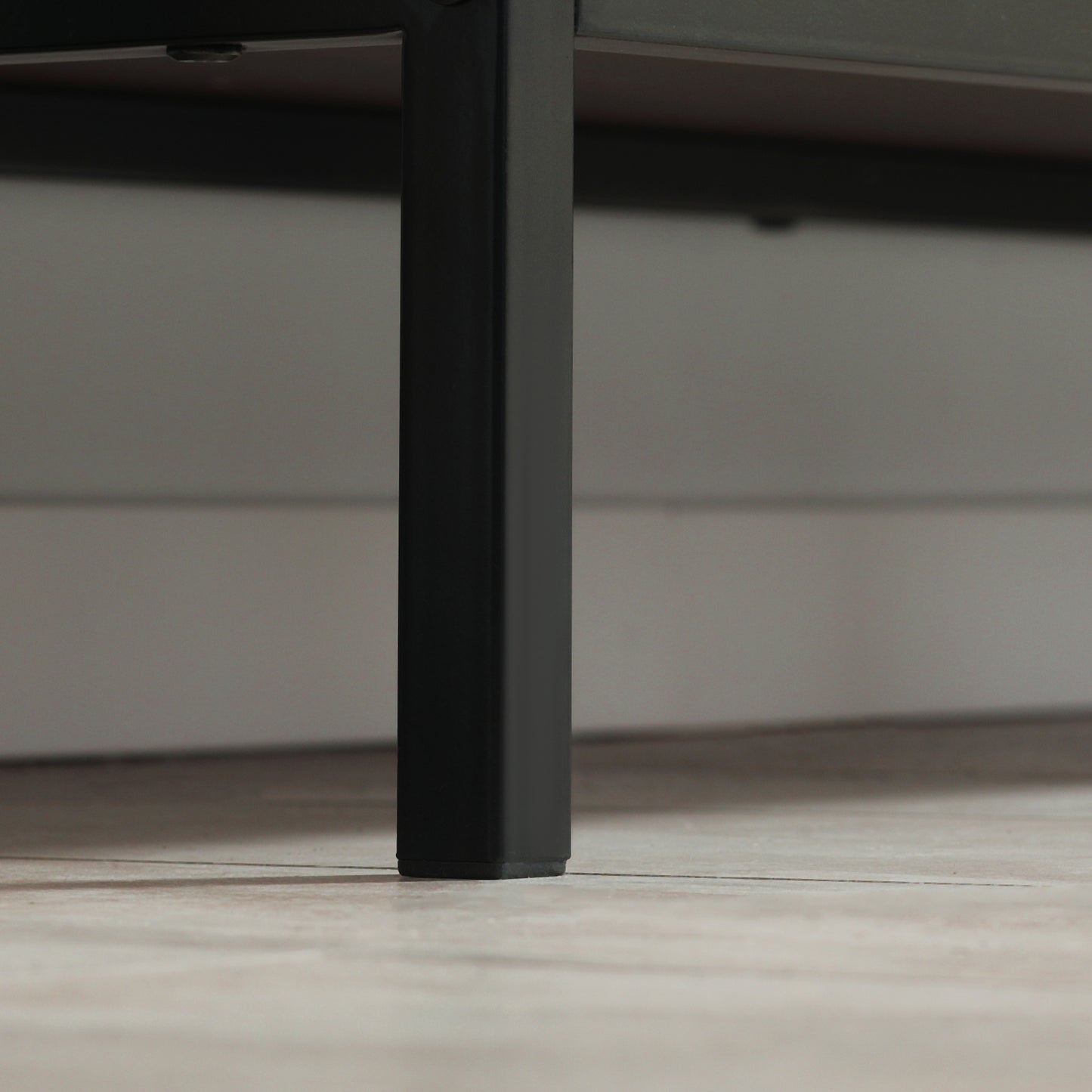 TV Stand for TVs up to 50 Inch, TV Cabinet with Door, Open Storage and Drawers, Steel Legs, Dark Walnut