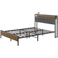Queen Size Bed Frame with Charging Station, Queen Bed Frame with Upholstered Headboard and Storage Shelf, Walnut