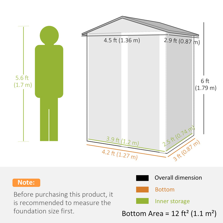 4.5' x 3' Waterproof Metal Garden Shed - Wood Grain