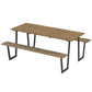 5.7 FT Outdoor Picnic Table with 2" Umbrella Hole, Spruce Wood Dining Table and 795 LBS Benches with Steel Frame, Brown