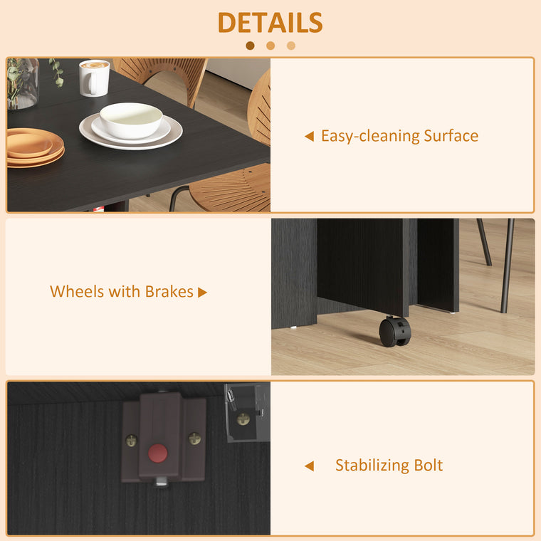 Foldable Drop-Leaf Dining Table with Storage Shelves - Black