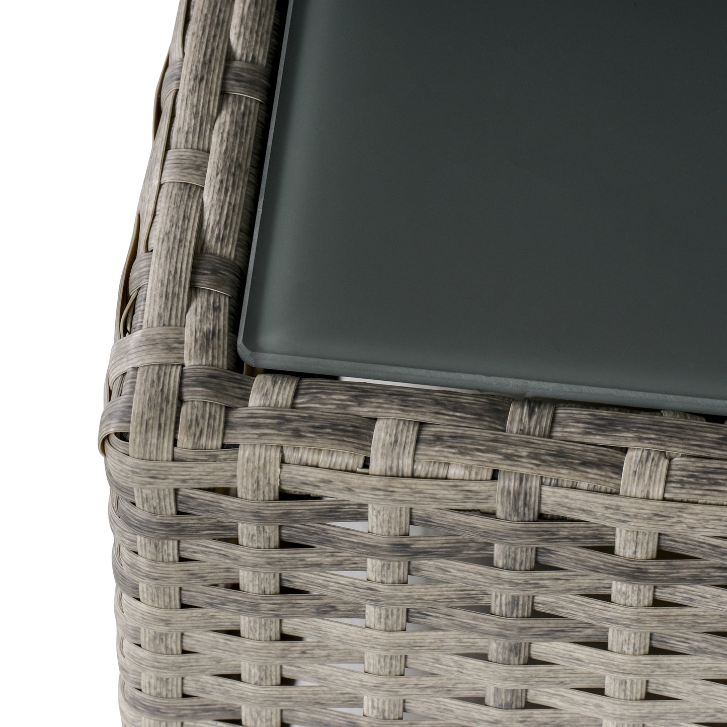 Rattan Garden Coffee Table, 25.6" Square Garden Rattan Table with Tempered Glass Top, Grey