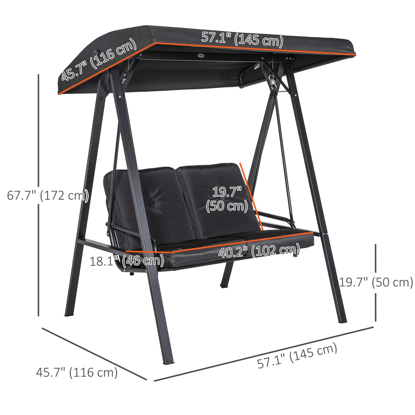 2-Seater Outdoor Porch Swing with Adjustable Canopy, Patio Swing Chair for Garden, Poolside, Backyard, Dark Blue