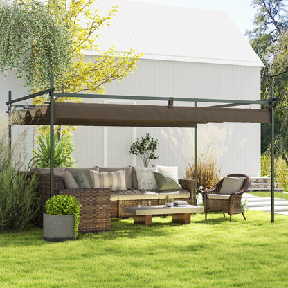 10' x 10' Brown Retractable Metal Pergola with UPF30+ Canopy
