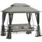 3 Person Outdoor Patio Daybed, 3 in 1 Canopy Gazebo Swing Chair Garden Hammock with Sun Shade, Mesh Mosquito and Net, Dark Grey
