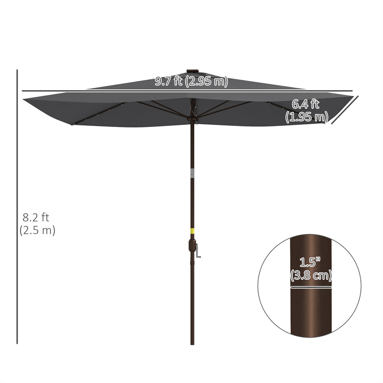 6.5x10ft Dark Grey Aluminum Market Parasol with Solar LEDs