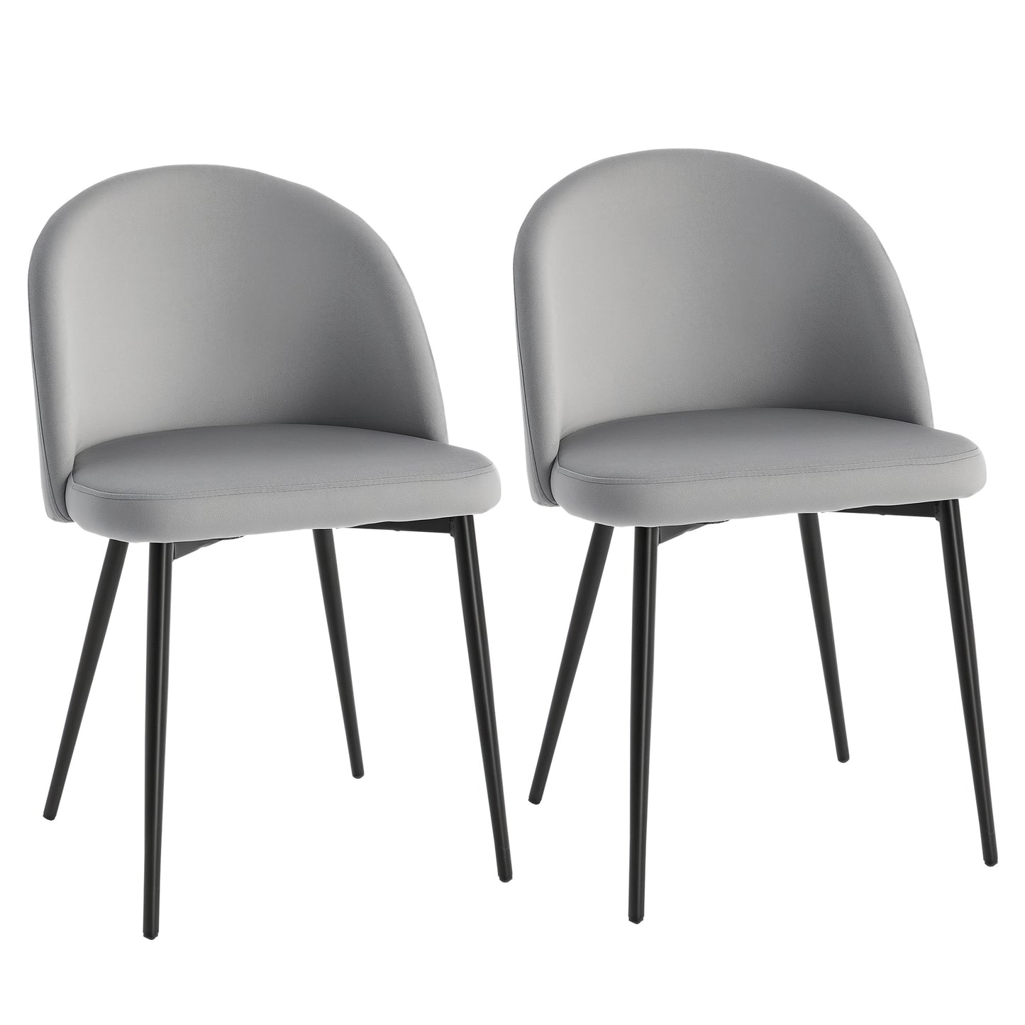 Set of 2 Mid-Back Dining Chairs, Velvet-touch Upholstered Kitchen Chairs for Living Room and Dining Room, Grey