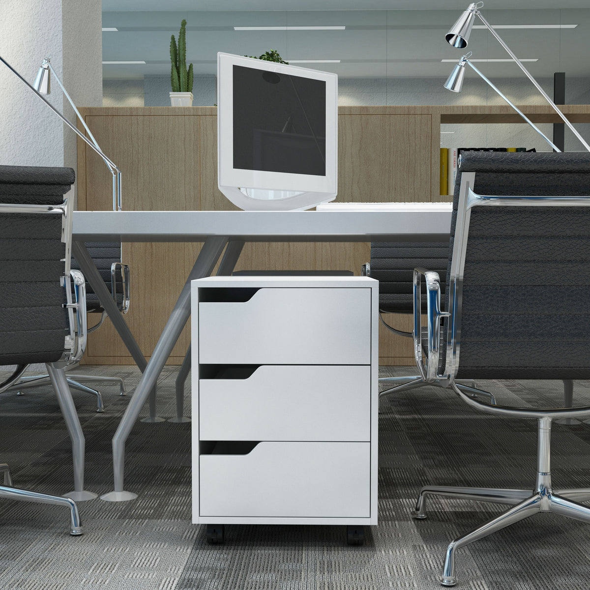 3 Drawer File Cabinet, Mobile Vertical Filing Cabinet with Wheels, Printer Stand with Storage for Home Office, White