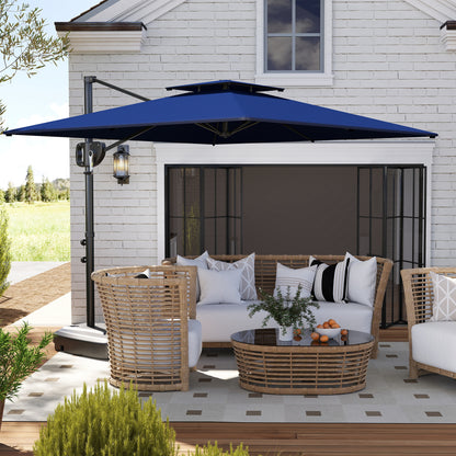 8' x 9' Dark Blue Square Cantilever Umbrella with Double Top