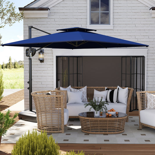Square Cantilever Patio Umbrella, Double Top Patio Hanging Offset Umbrella with Crank & Tilt, 8' x 9', Dark Blue