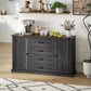 Farmhouse Sideboard with Charging Station, 58" Buffet Cabinet, Kitchen Storage Cabinet with 4 Drawers, 2 Doors, Black