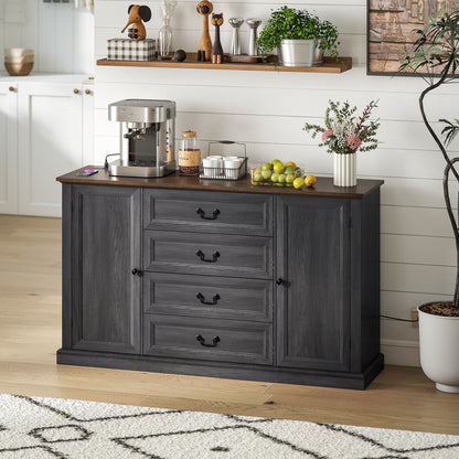 58" Farmhouse Sideboard with Charging Station and 4 Drawers