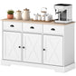 46.5" Buffet Cabinet, Farmhouse Sideboard with 3 Barn Doors and 3 Drawers for Living Room, Kitchen, White